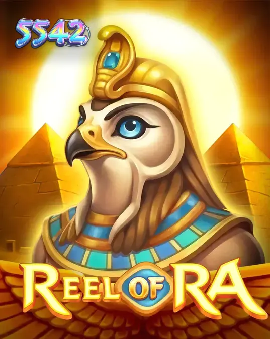 Interface do jogo de slot Reel of Ra com símbolos egípcios e design dourado